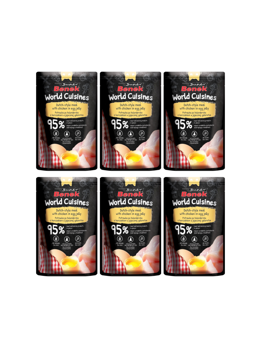 Super Benek World Cuisines Karma pełnoporcjowa dla dorosłych kotów. Potrawka po holendersku z kurczakiem w jajecznej galaretce 6x100g