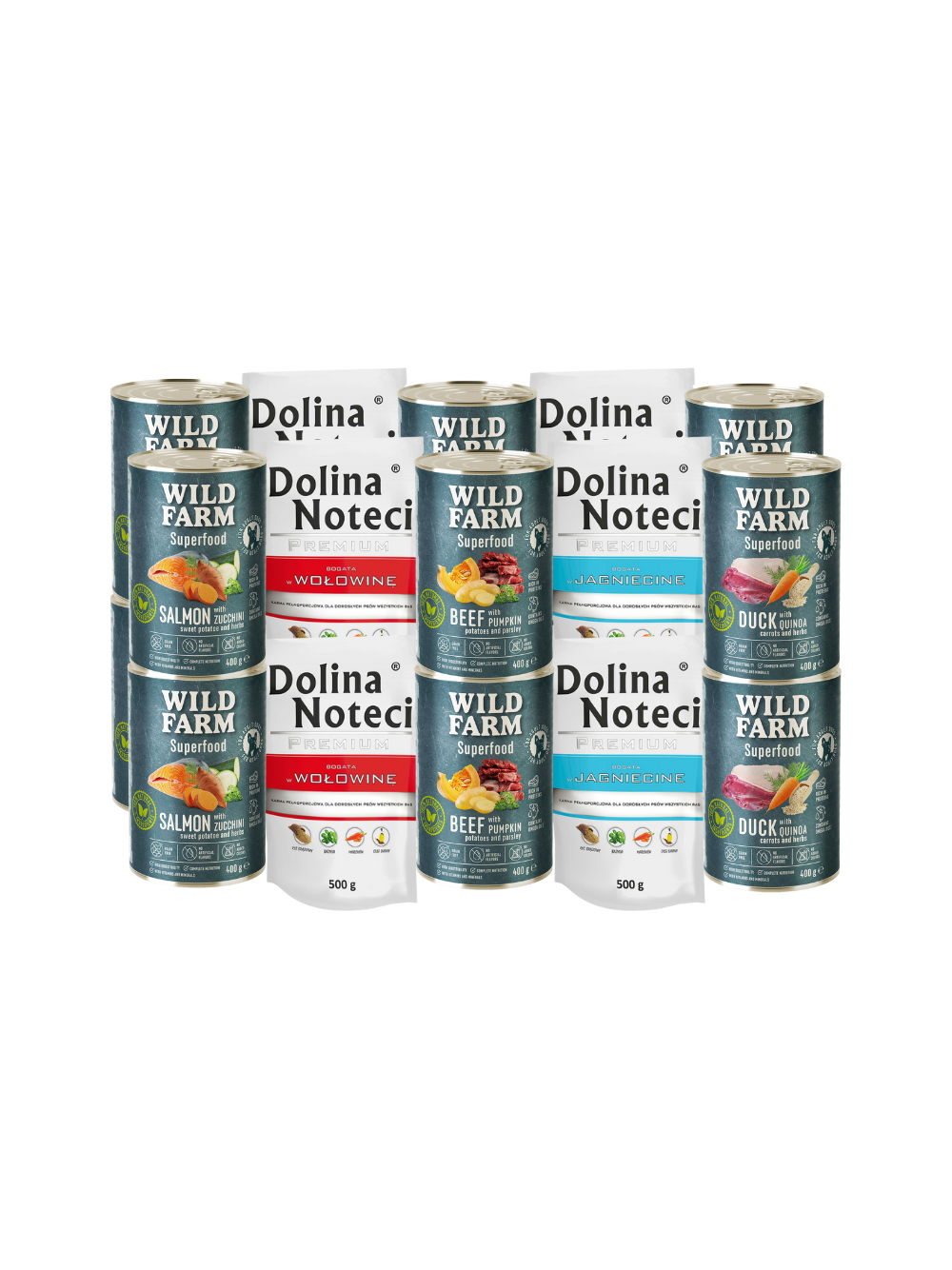 Dolina Noteci 8x500g + WILD FARM Superfood 12x400g Mix Smaków