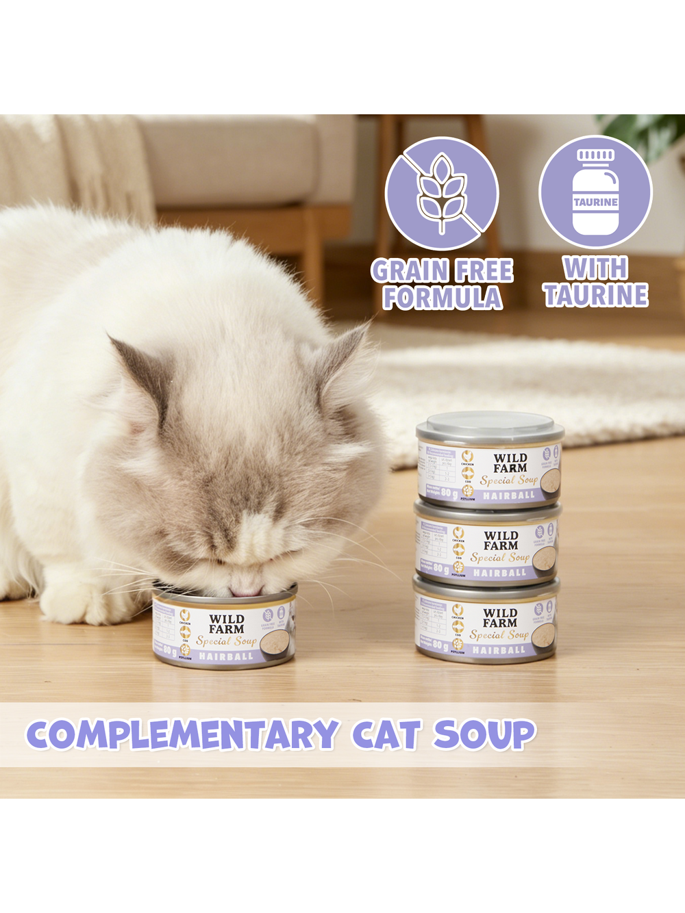 WILD FARM Special Soup 6x80g Hairball – aromatyczna zupka - wsparcie prawidłowego nawodnienia