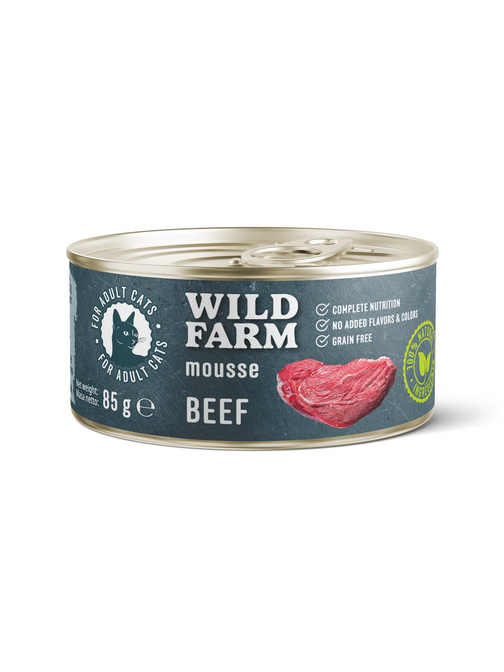 WILD FARM Mousse Beef 85g - bezzbożowy mus dla kota