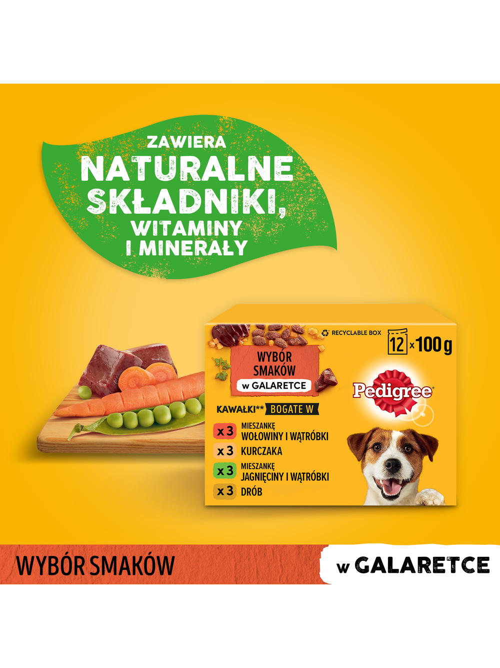 PEDIGREE Adult saszetka 12x100 g - Wybór Smaków w Galaretce, mokra karma pełnoporcjowa w galaretce dla dorosłych psów (kawałki bogate w mieszankę wołowiny i wątróbki, bogate w kurczaka, bogate w mieszankę jagnięciny i wątróbki oraz bogate w drób)