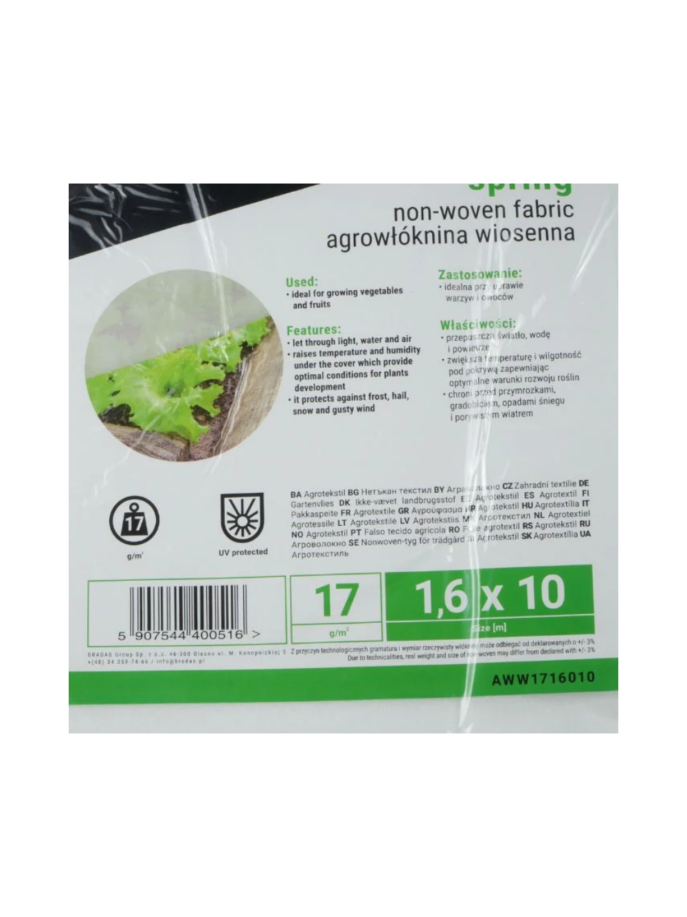 Agrowłóknina wiosenna 17g biała, 1,6 x 10m
