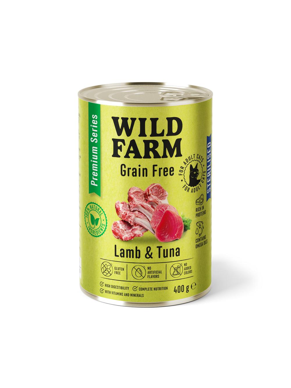 WILD FARM Premium Grain Free Lamb and Tuna 400g  - bezzbożowa karma dla kota sterylizowanego