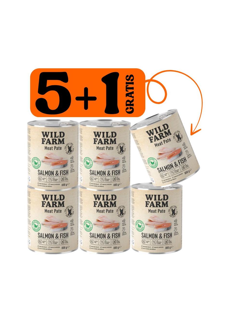 WILD FARM Pate Salmon & Fish 5x800g + 800g GRATIS bezglutenowa karma dla psa