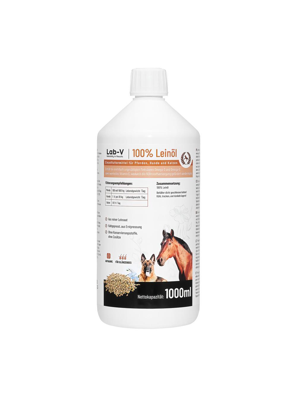 Lab-v Flaxseed Oil – 100% olej lniany tłoczony na zimno dla koni 1000 ml