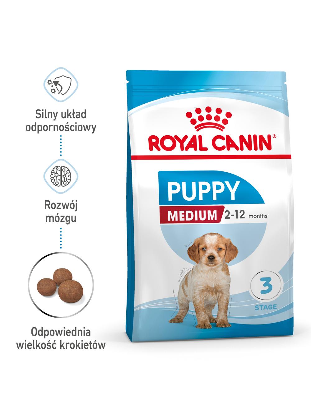 ROYAL CANIN Medium Puppy 13,9kg karma sucha dla szczeniąt, od 2 do 12 miesiąca, ras średnich\ Opakowanie uszkodzone (7444) !!!