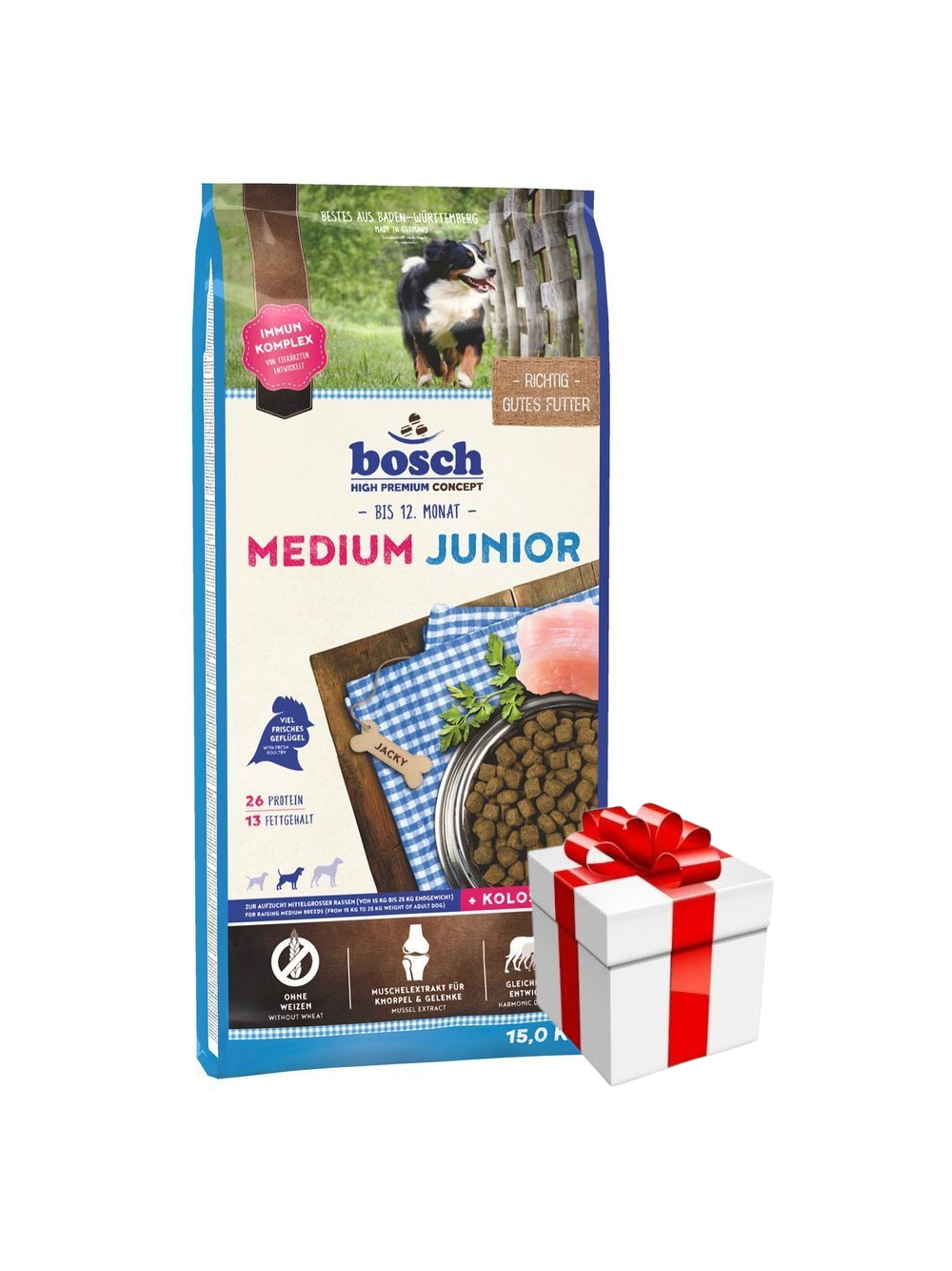 Bosch Junior Medium (nowa receptura) 15kg + Niespodzianka dla psa GRATIS