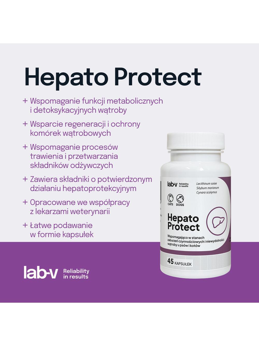 Lab-v Hepato Protect – Wspomaganie funkcji wątroby dla psów i kotów 45 kapsułek