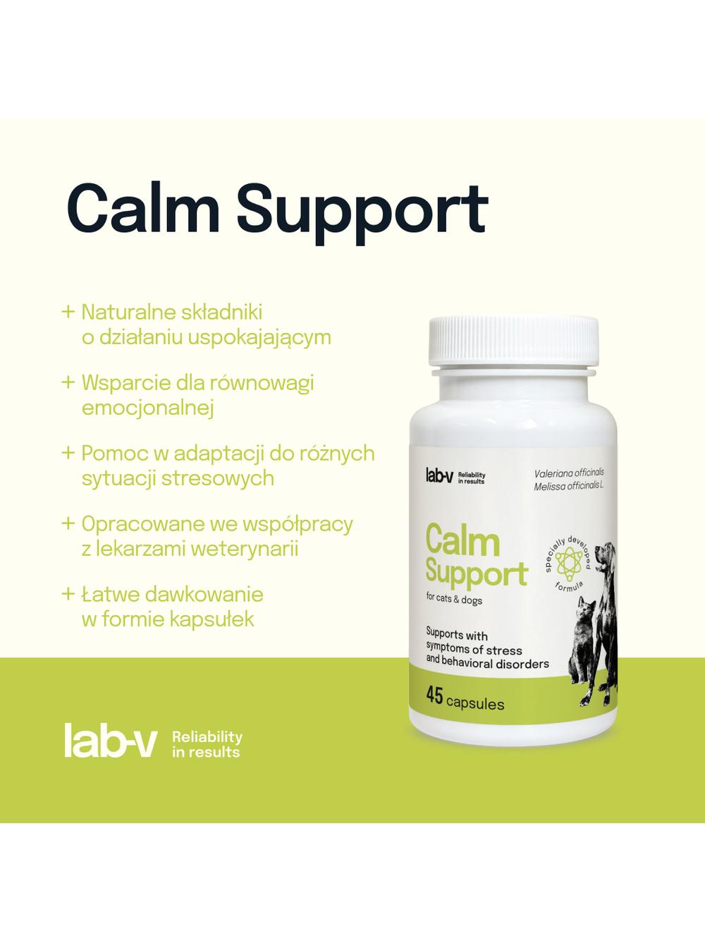 Lab-v Calm Support – Wspomaganie przy objawach stresu i zaburzeniach behawioralnych 45 kapsułek