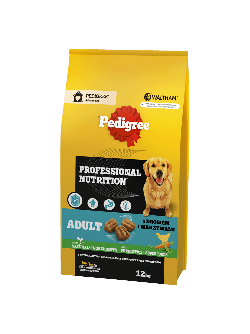 PEDIGREE® Adult Professional Nutrition 12kg z drobiem i warzywami - sucha karma pełnoporcjowa dla dorosłych psów dużych i średnich ras