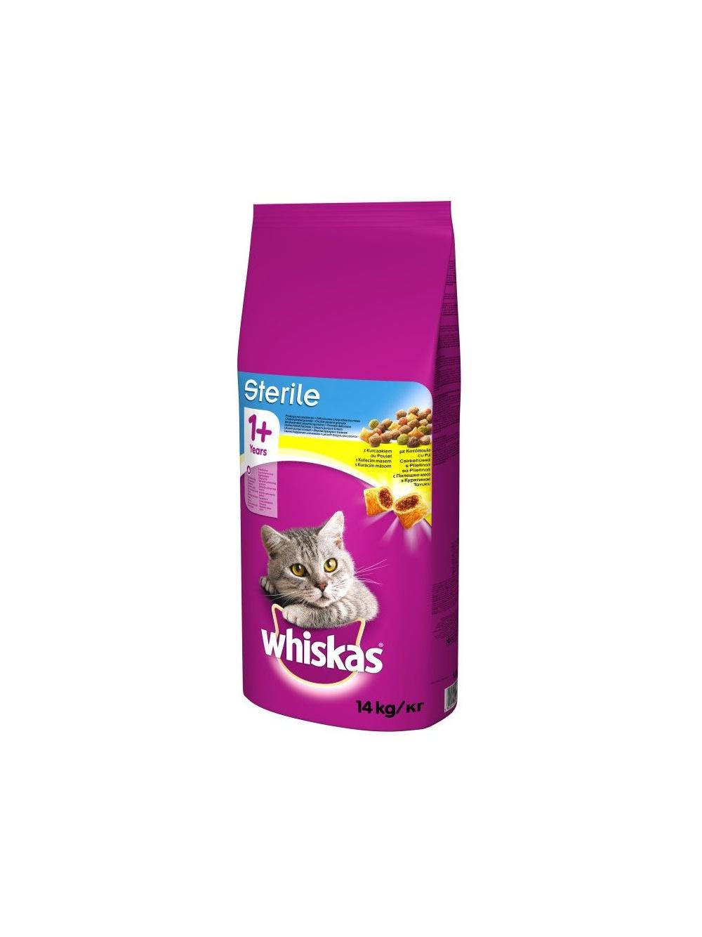 WHISKAS Sterile 14kg - sucha karma dla dorosłego kota po zabiegu kastracji, z pysznym kurczakiem / Opakowanie uszkodzone (9554)
