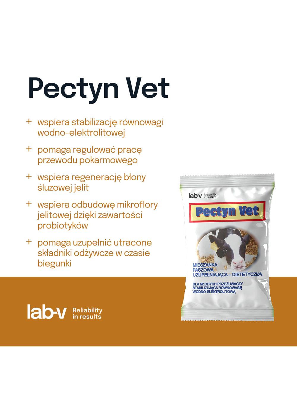 Lab-v Pectyn Vet - Mieszanka Paszowa Uzupełniająca Dietetyczna Dla Młodych Przeżuwaczy Stabilizująca Równowagę Wodno-Elektrolitową 100g