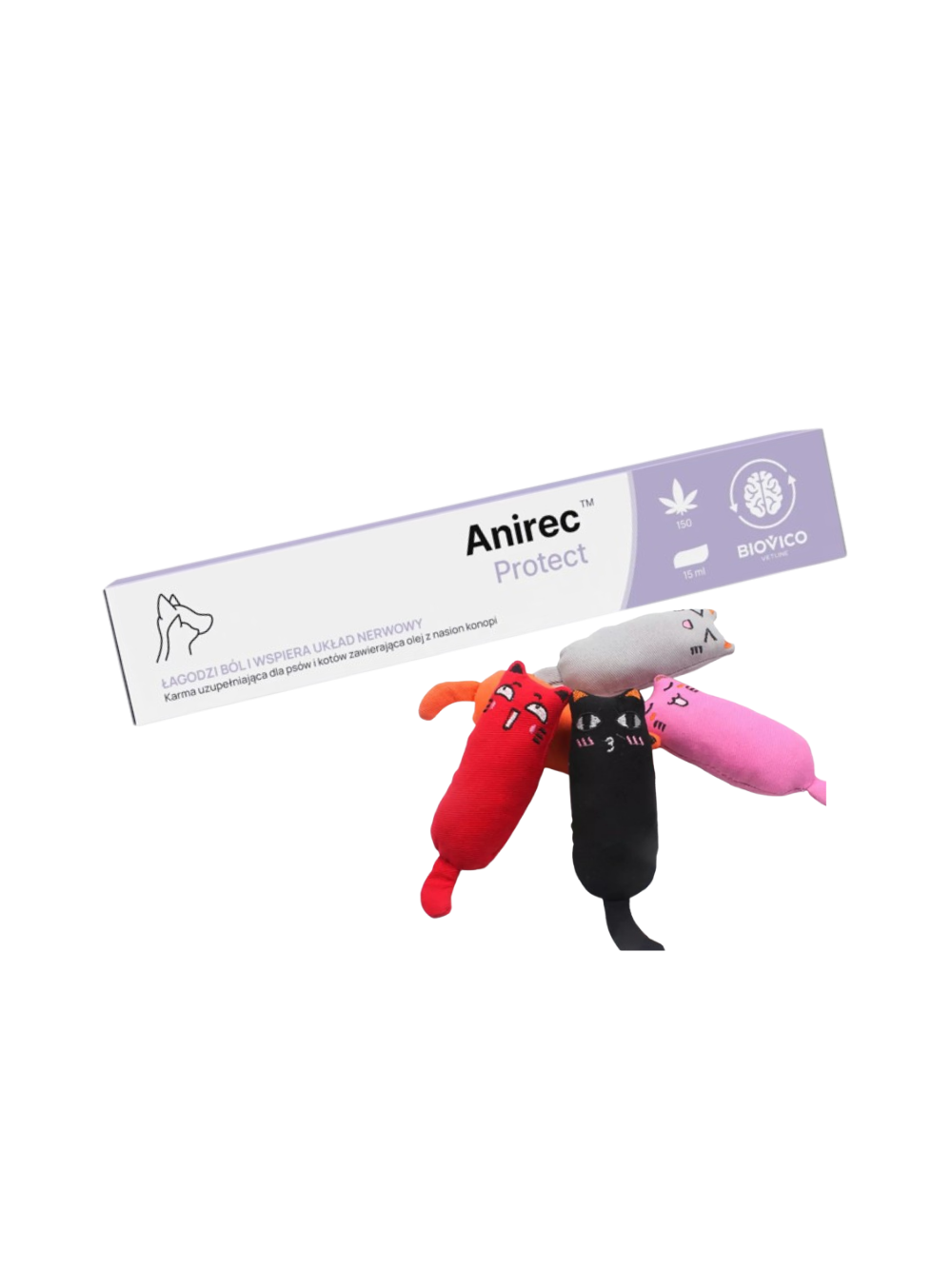 BIOVICO Anirec Protect 15ml pasta CBD olej konopny dla psa i kota 15ml + NUXIE® Zabawka dla kota pluszowa, piszcząca + kocimiętka 15cm GRATIS!!