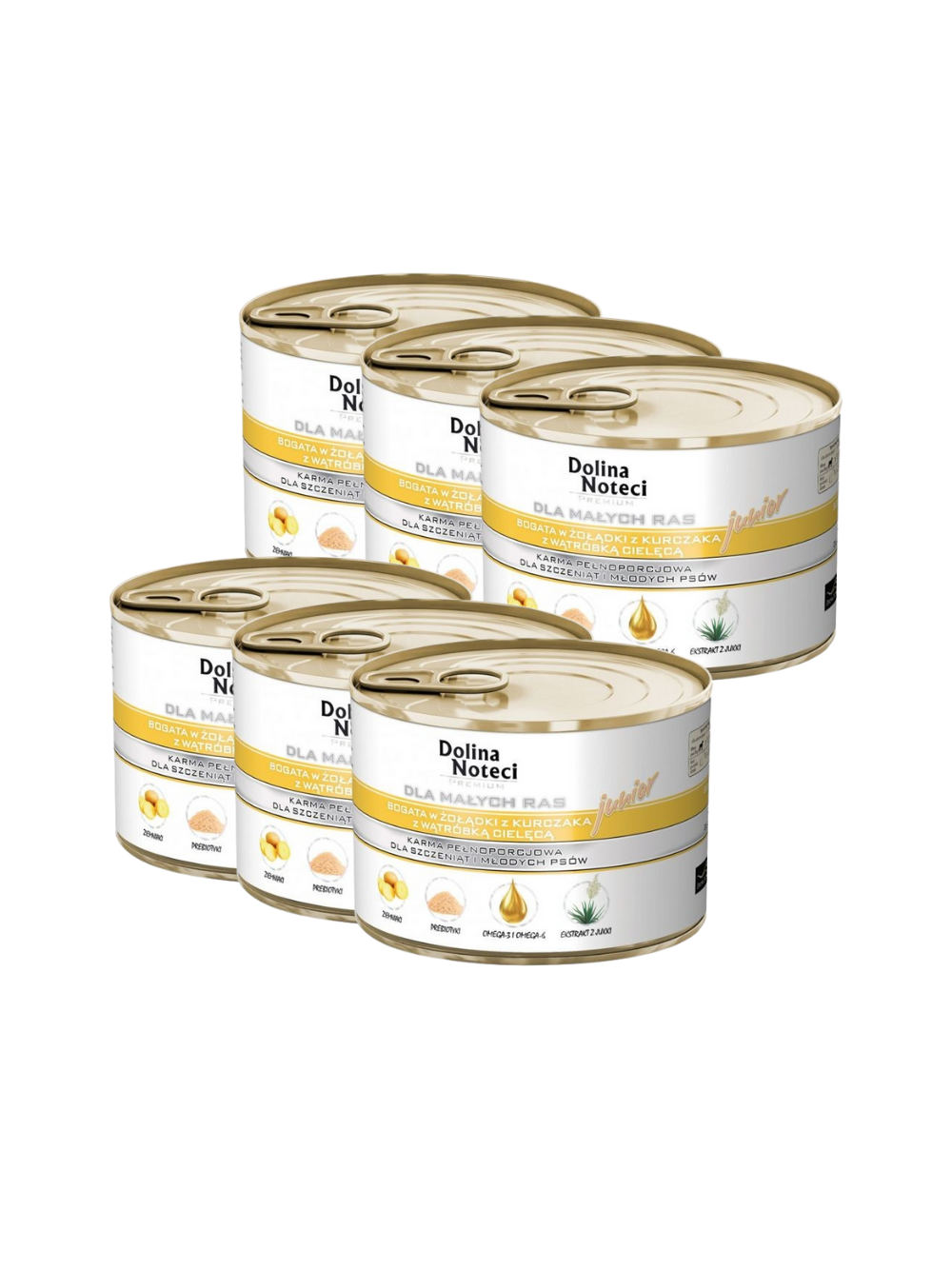 Dolina Noteci PREMIUM dla psów małych ras JUNIOR bogata w żołądki z kurczaka z wątróbką cielęcą 6x185 g