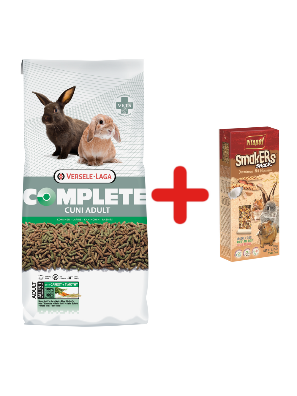 VERSELE-LAGA Cuni Adult Complete 8kg Pokarm dla królików + VITAPOL Kolby Smakers orzechowe dla gryzonia i królika op. 2szt.