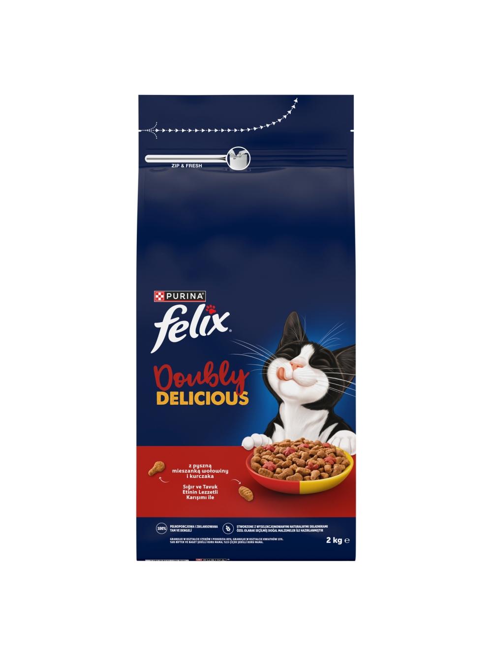 Felix Doubly Delicious Karma dla dorosłych kotów z pyszną mieszanką wołowiny i kurczaka 2 kg