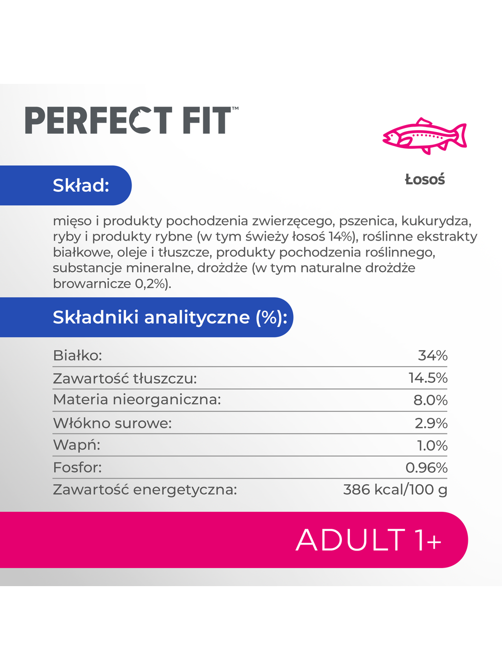 PERFECT FIT (Adult 1+) 4x750g Bogaty w łososia - sucha karma dla kota dorosłego