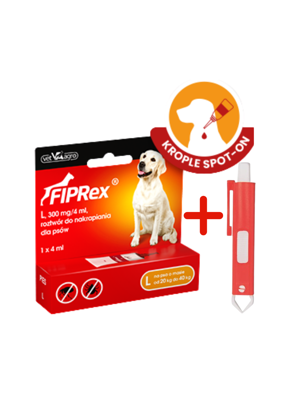 Fiprex L, 300 mg/4 ml, roztwór do nakrapiania dla psów+ TRIXIE Szczypce do usuwania kleszczy 9cm