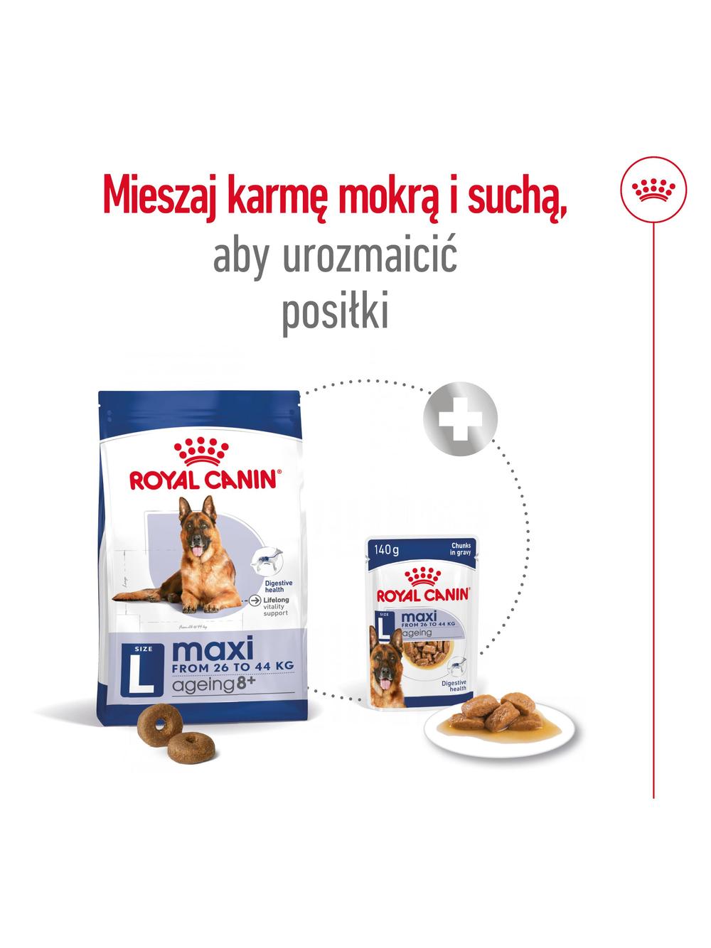 ROYAL CANIN Maxi Ageing 8+ 14,4kg karma sucha dla psów dojrzałych, po 8 roku życia, ras dużych / 14,4kg / Opakowanie uszkodzone (6930,9562) !!!