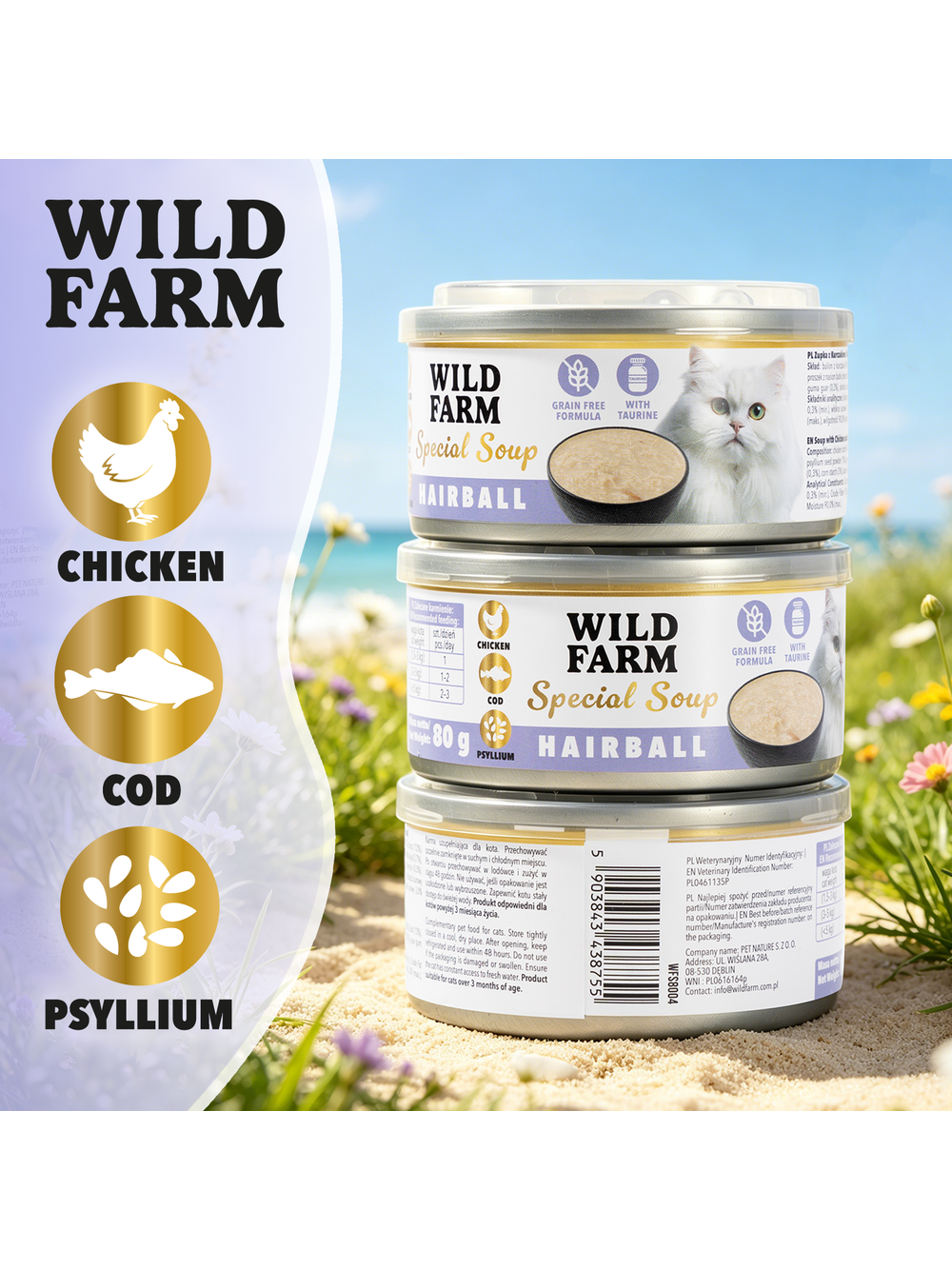 WILD FARM Special Soup 6x80g Hairball – aromatyczna zupka - wsparcie prawidłowego nawodnienia