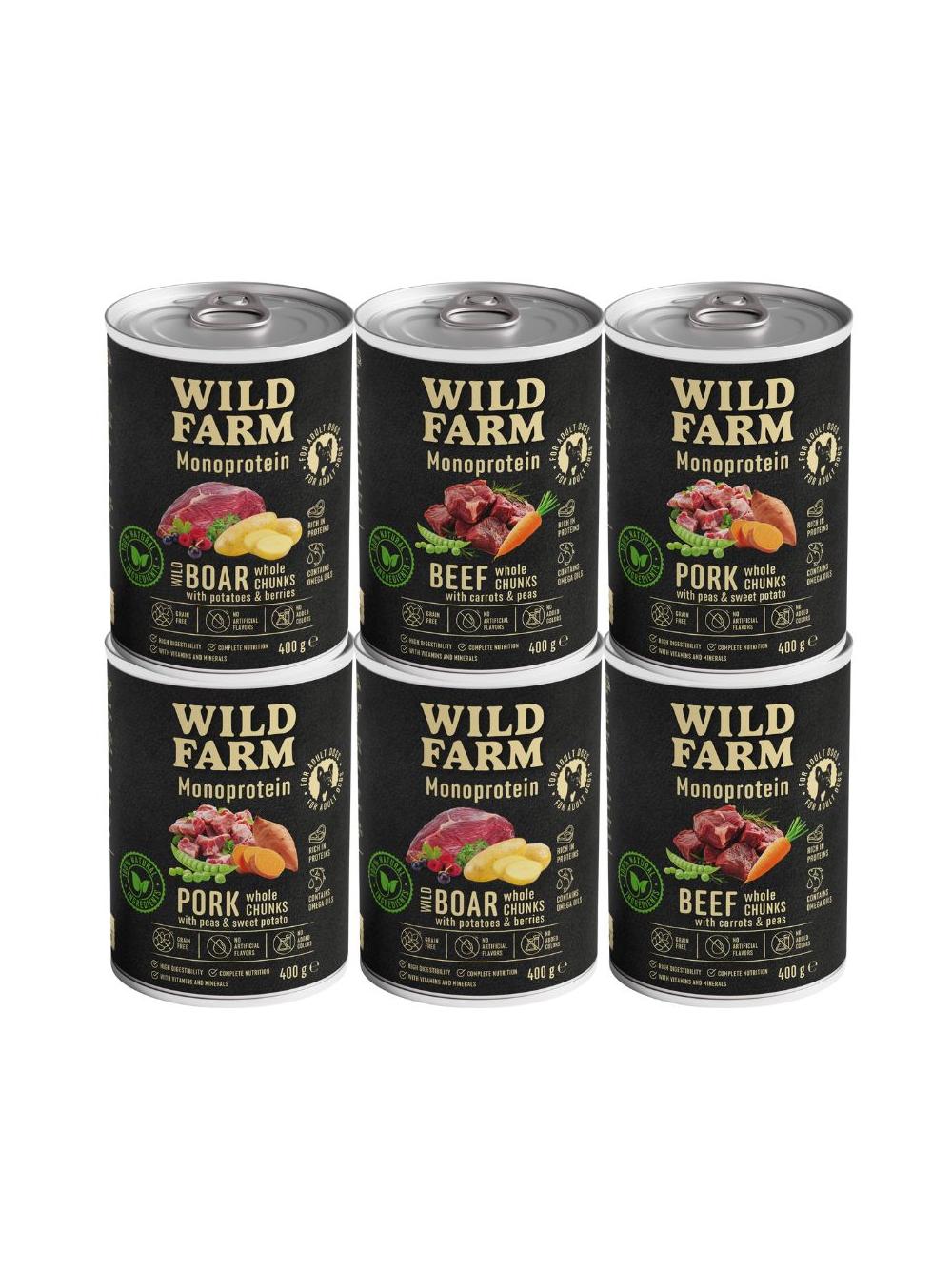 WILD FARM Monoprotein Mix Smaków 6x400g hipoalergiczna karma dla psa