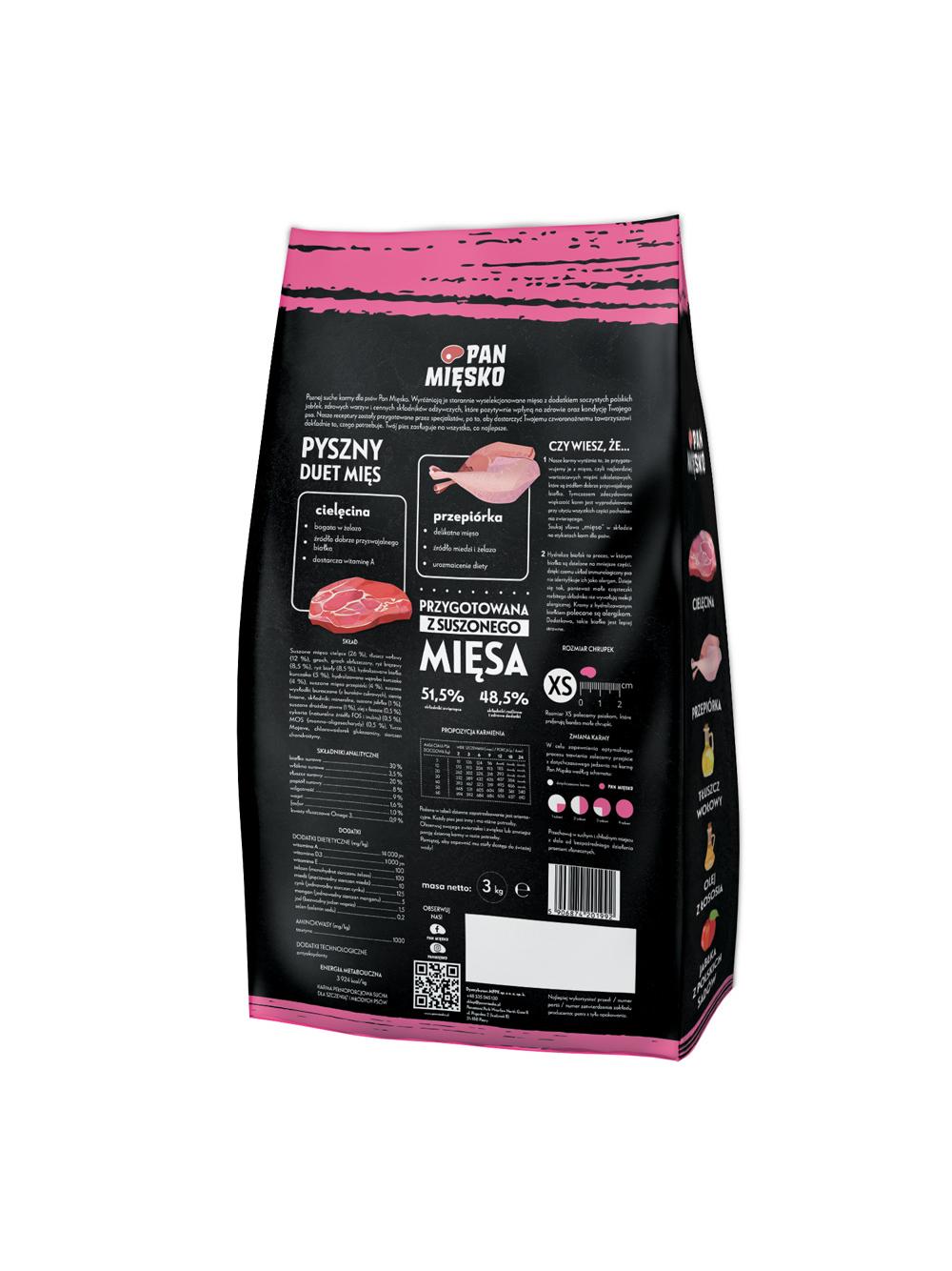 PAN MIĘSKO Cielęcina z przepiórką XS 3kg dla szczeniąt