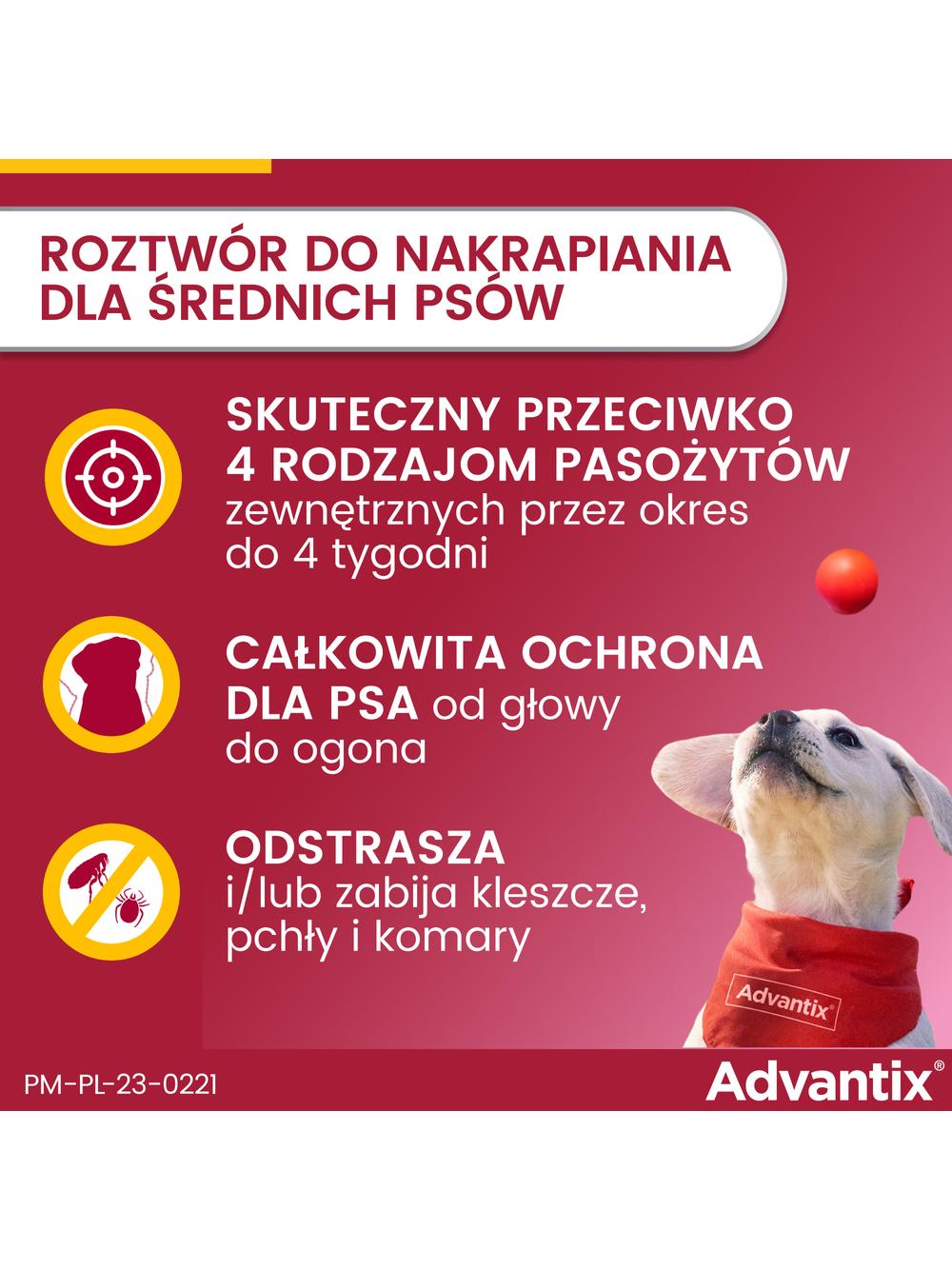 Advantix - dla psów 10-25kg (pipeta 2,5ml)+ Cestal Dog Plus tabletki na odrobaczanie psów 2 sztuki