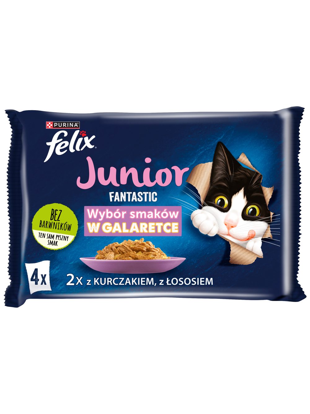 FELIX Fantastic Junior w galaretce z kurczakiem i łososiem 12x(4x85g)