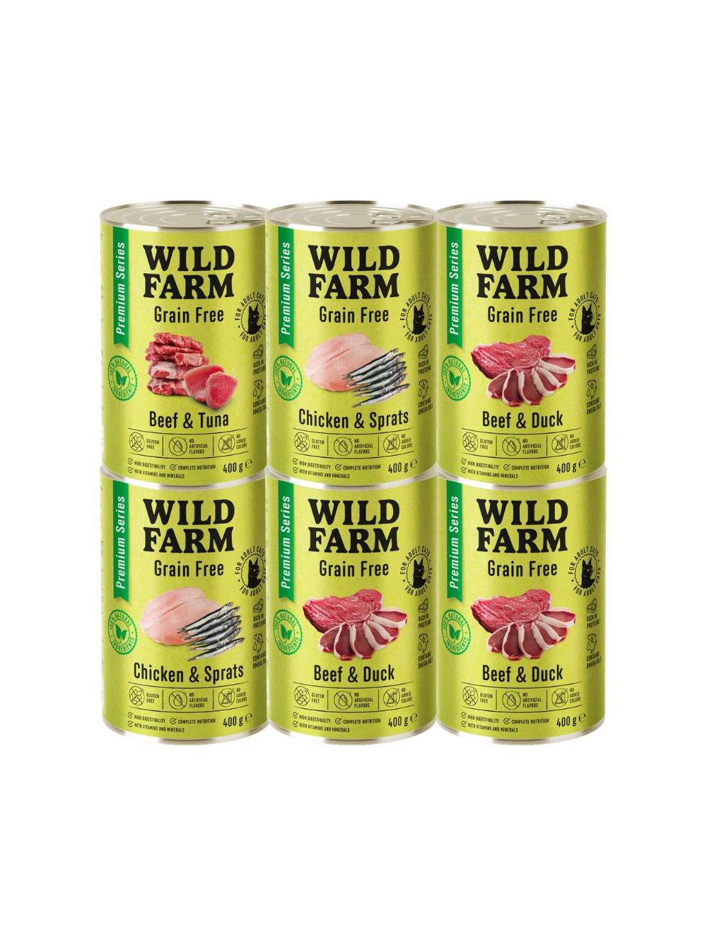 WILD FARM Premium Grain Free Mix Smaków 6x400g  - bezzbożowa karma dla kota