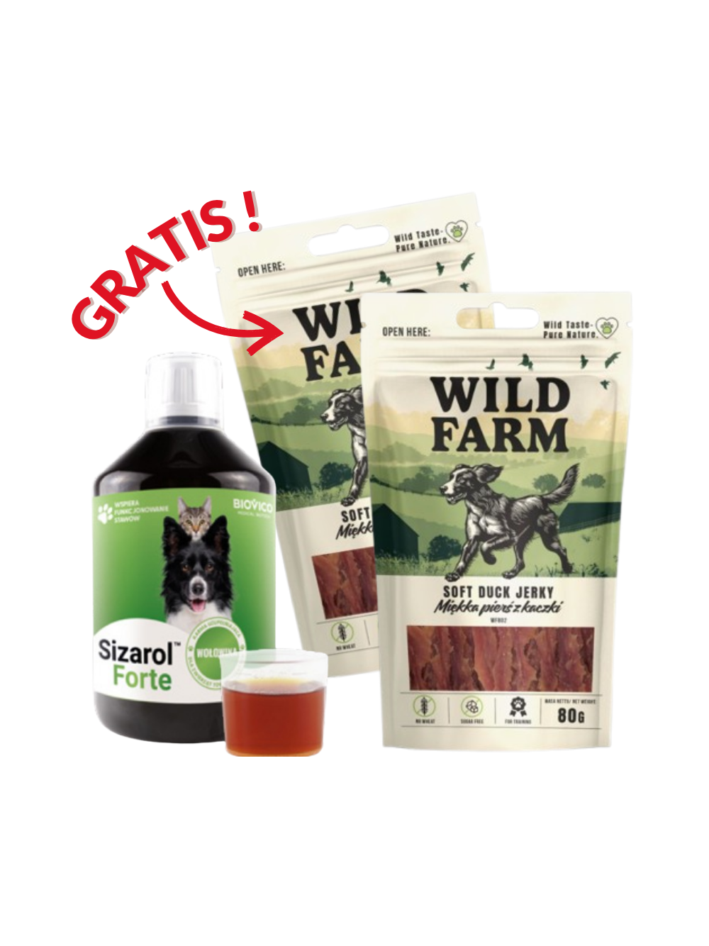 BIOVICO Sizarol Forte 250 ml+ GRATIS WILD FARM miękka pierś z kaczki 2x80g