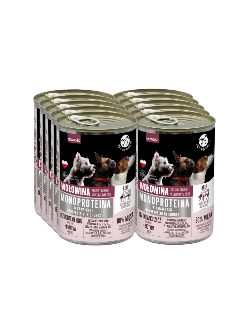 PetRepublic karma monoproteinowa wołowa dla psa, kawałki w  sosie 10x400g