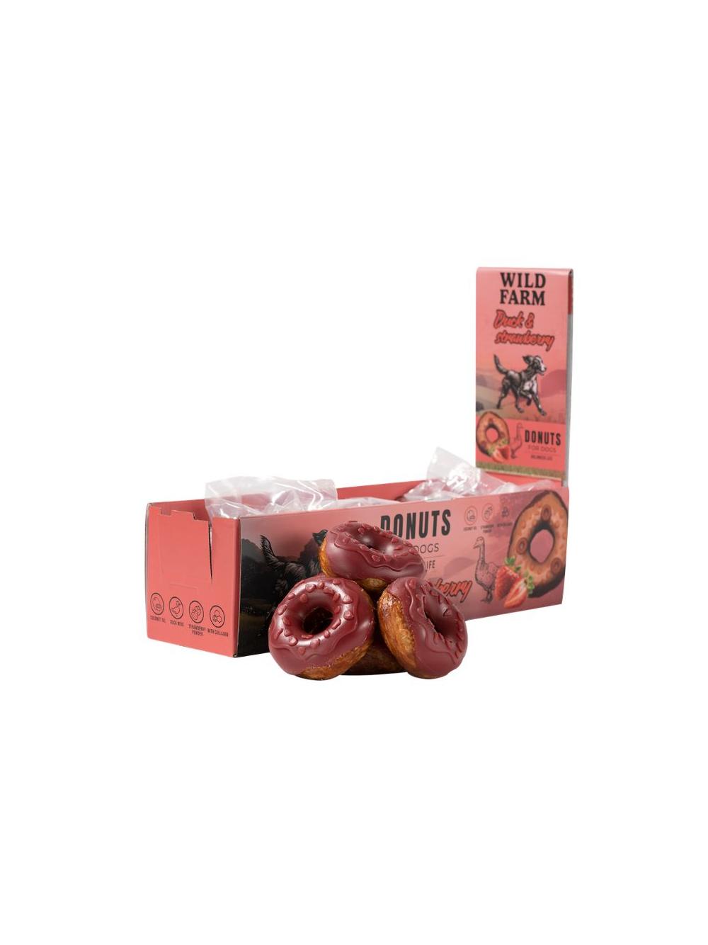 WILD FARM donut kolagenowy z kaczką i truskawkami 7cm 10x50g przysmak dla psa