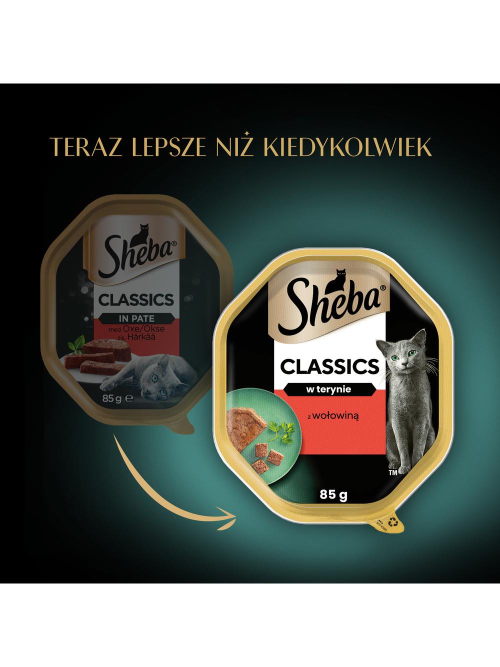 SHEBA Classics tacka 22x85 g – mokra karma pełnoporcjowa dla dorosłych kotów, z wołowiną, w terynie