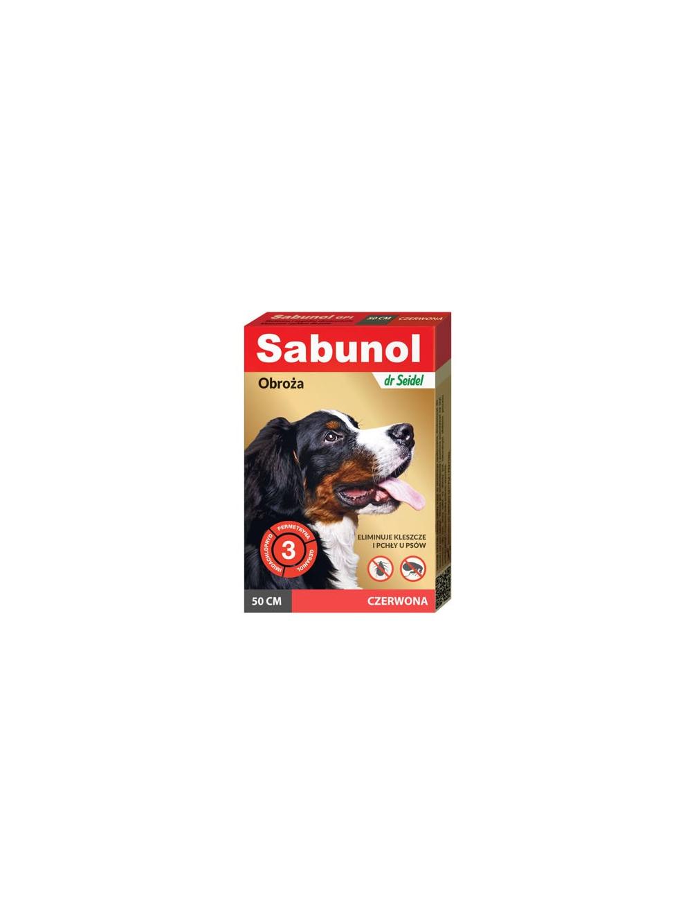 Sabunol czerwona obroża przeciw pchłom i kleszczom dla psa 50 cm+Cestal Dog Plus tabletki na odrobaczanie psów 2 sztuki