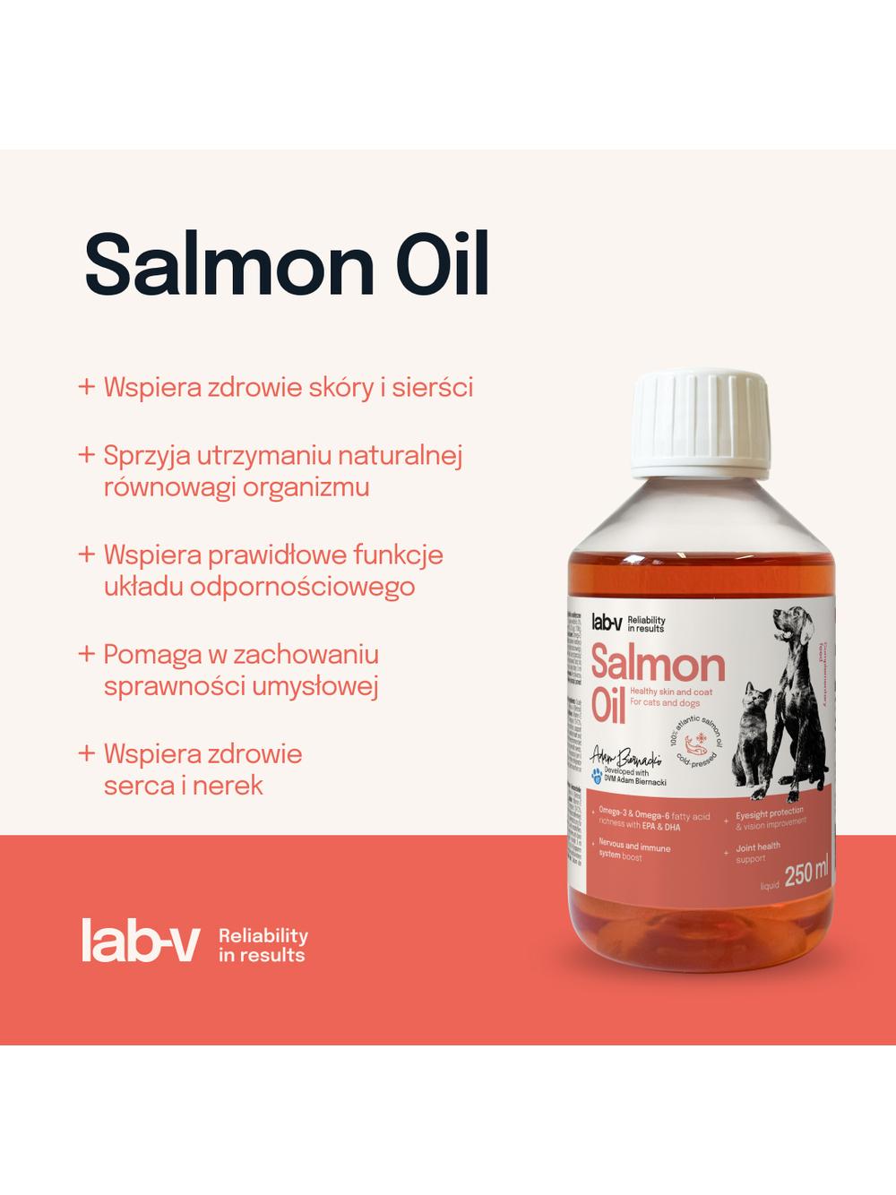Lab-v Olej z Łososia 100% Dla Psa i Kota w Każdym Wieku 250 ml Tłoczony Na Zimno