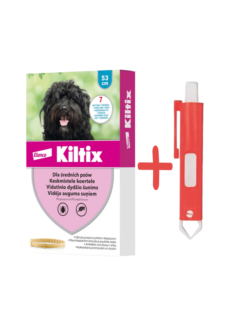 Kiltix Obroża dla psów średnich dł, 53cm+ TRIXIE Szczypce do usuwania kleszczy 9cm