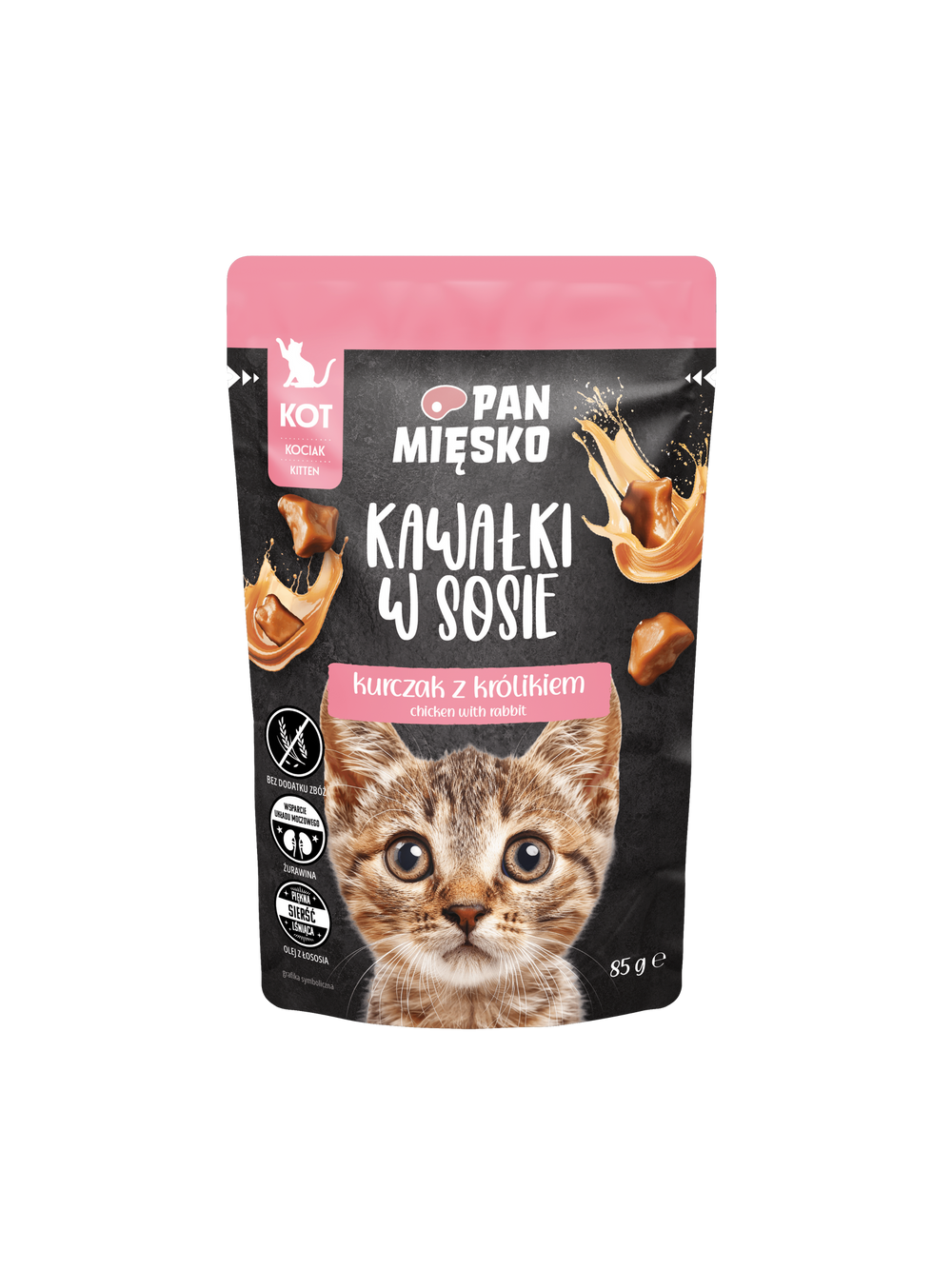 PAN MIĘSKO Kawałki w sosie Kurczak z królikiem 12x85g dla kociaka