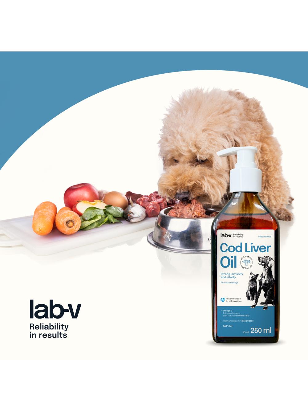 Lab-v Cod Liver Oil – Olej z wątroby dorsza 100% dla psa i kota 250ml