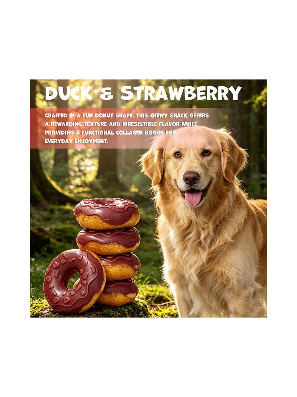WILD FARM donut kolagenowy z kaczką i truskawkami 7cm 10x50g przysmak dla psa