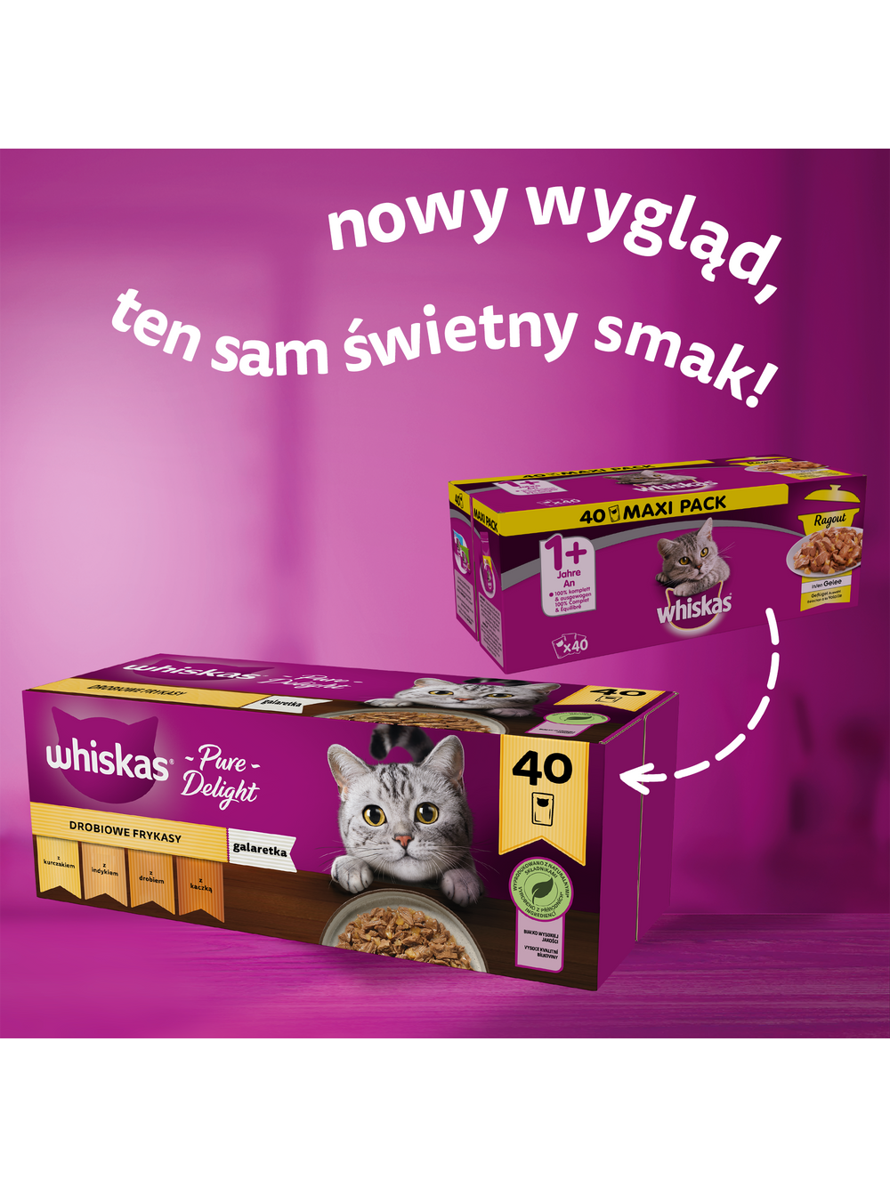 WHISKAS Adult saszetki 160x85g Drobiowe Frykasy - mokra karma dla dorosłego kota, w galaretce (kawałki z: kurczakiem, indykiem, drobiem, kaczką)