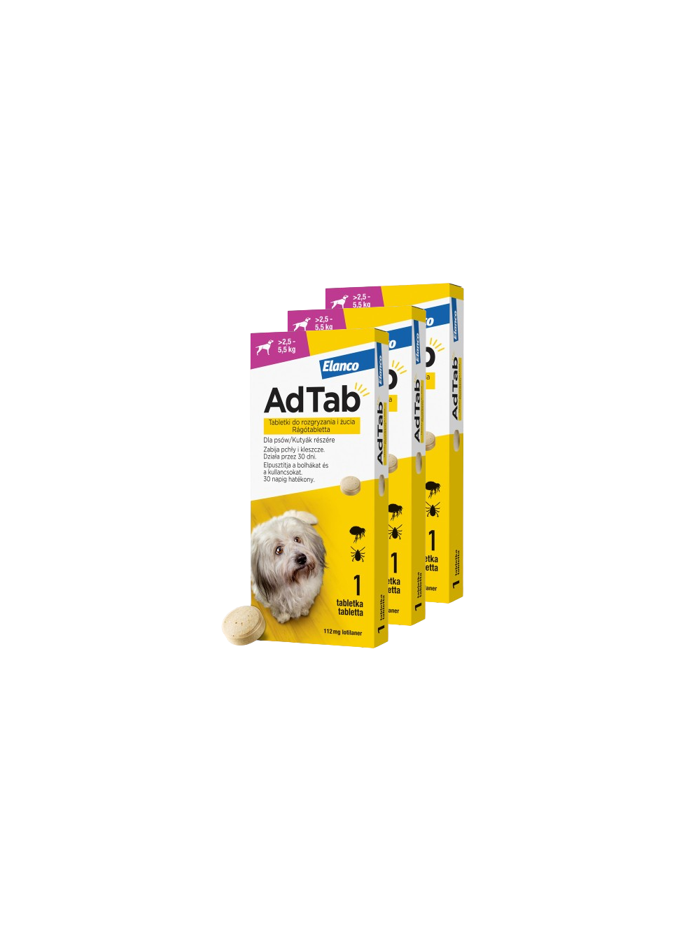ELANCO 3xAdTab 112mg tabletki na pchły i kleszcze dla psów >2,5-5,5 kg