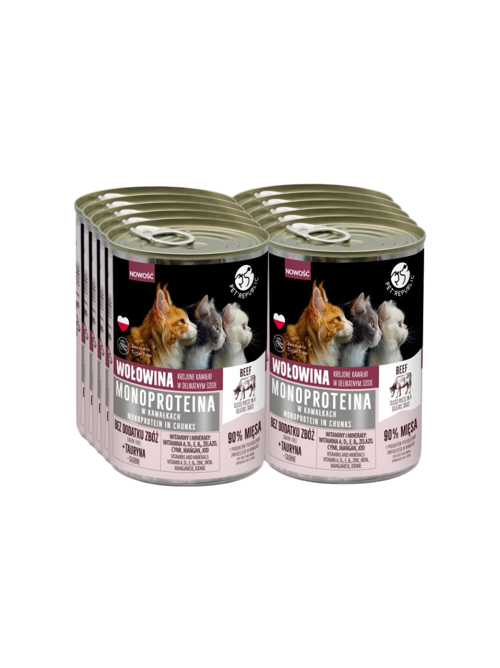 PetRepublic karma monoproteinowa wołowa dla kota, kawałki w sosie 10x400g