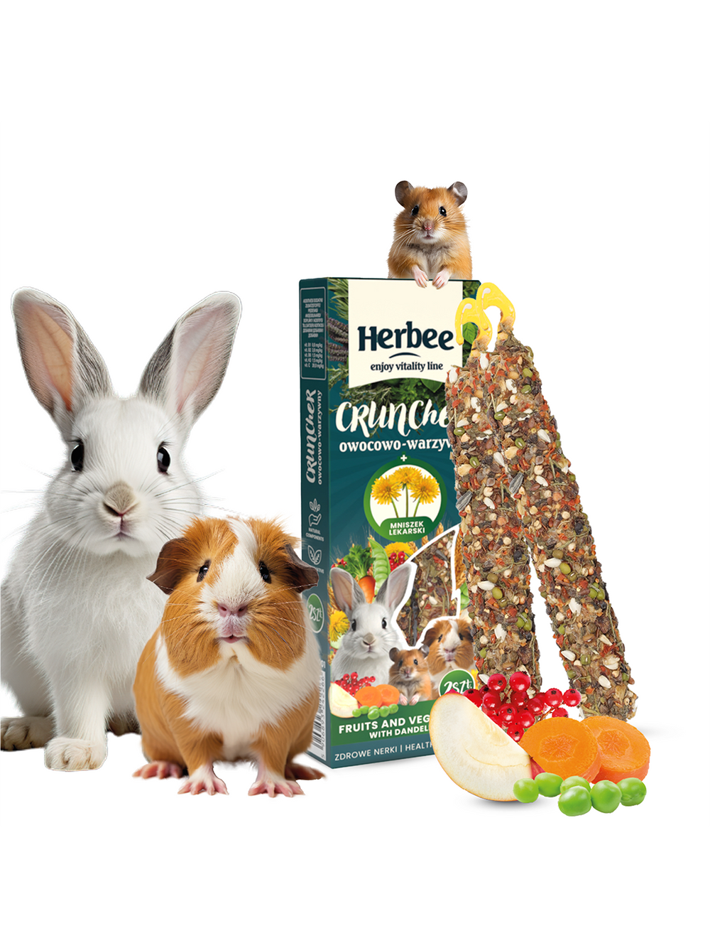 HERBEE cruncher dla gryzoni i królików 115g owocowo warzywny z mniszkiem lekarskim