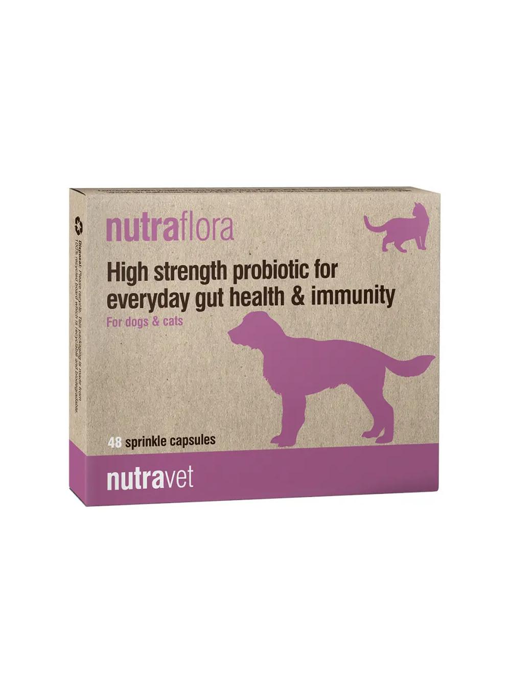 NUTRAVET Nutraflora For Dogs & Cats 48kaps - Probiotyk o wysokiej sile wspomagający codzienne zdrowie jelit i odporności