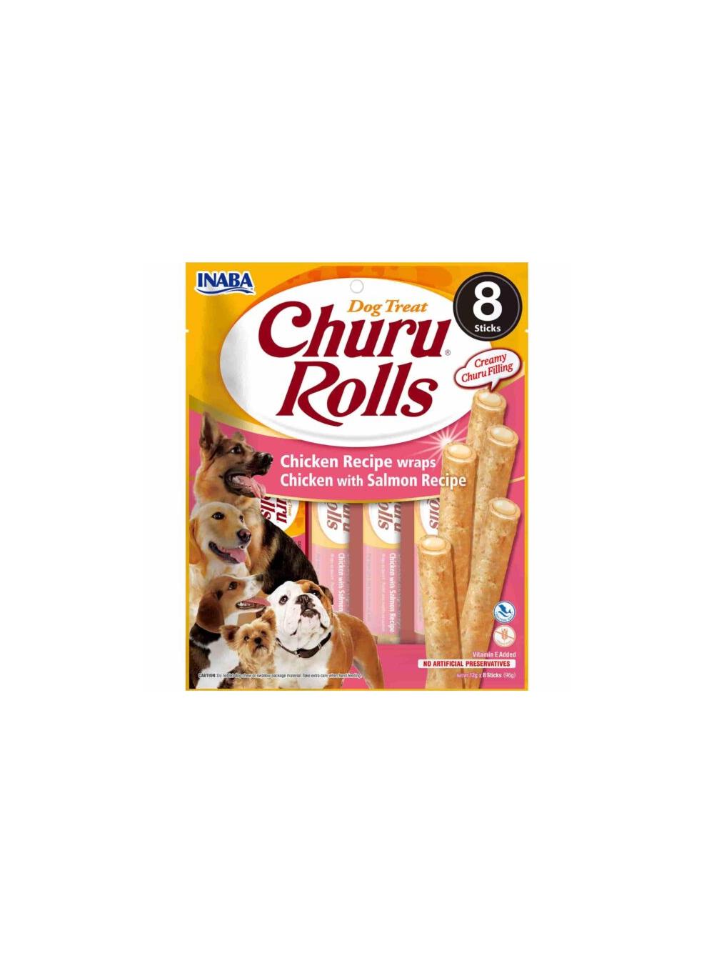 INABA Churu Rolls Dla Psa Kurczak z Łososiem 8x12g