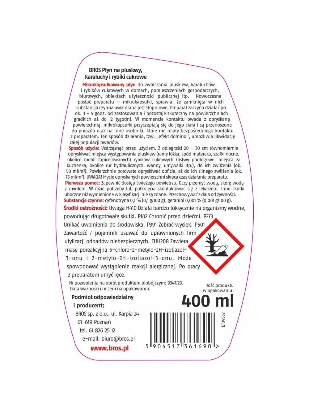 Bros Płyn na pluskwy i rybiki cukrowe 400ml