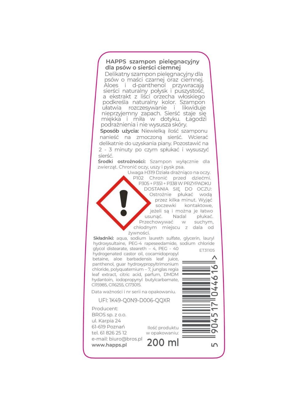 HAPPS - szampon pielęgnacyjny dla psów o sierści ciemnej 200ml + HAPPS -Aerozol na pchły i kleszcze 250ml