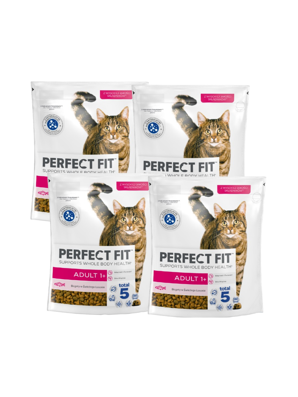 PERFECT FIT (Adult 1+) 4x750g Bogaty w łososia - sucha karma dla kota dorosłego