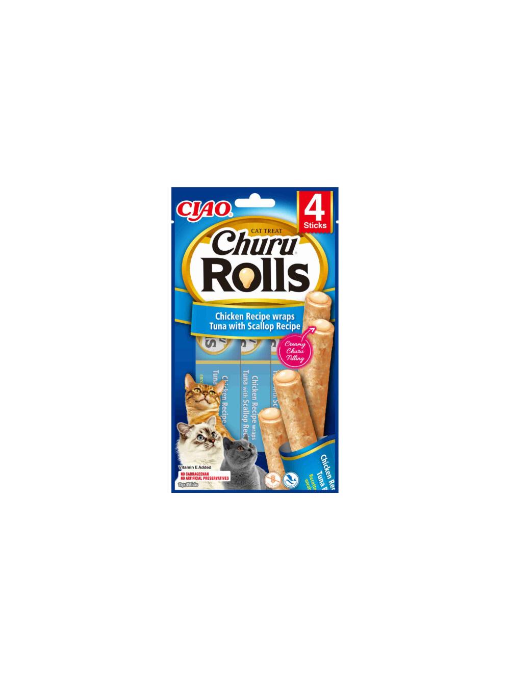 INABA Churu Rolls dla Kota – Tuńczyk z Przegrzebkami 4x10g