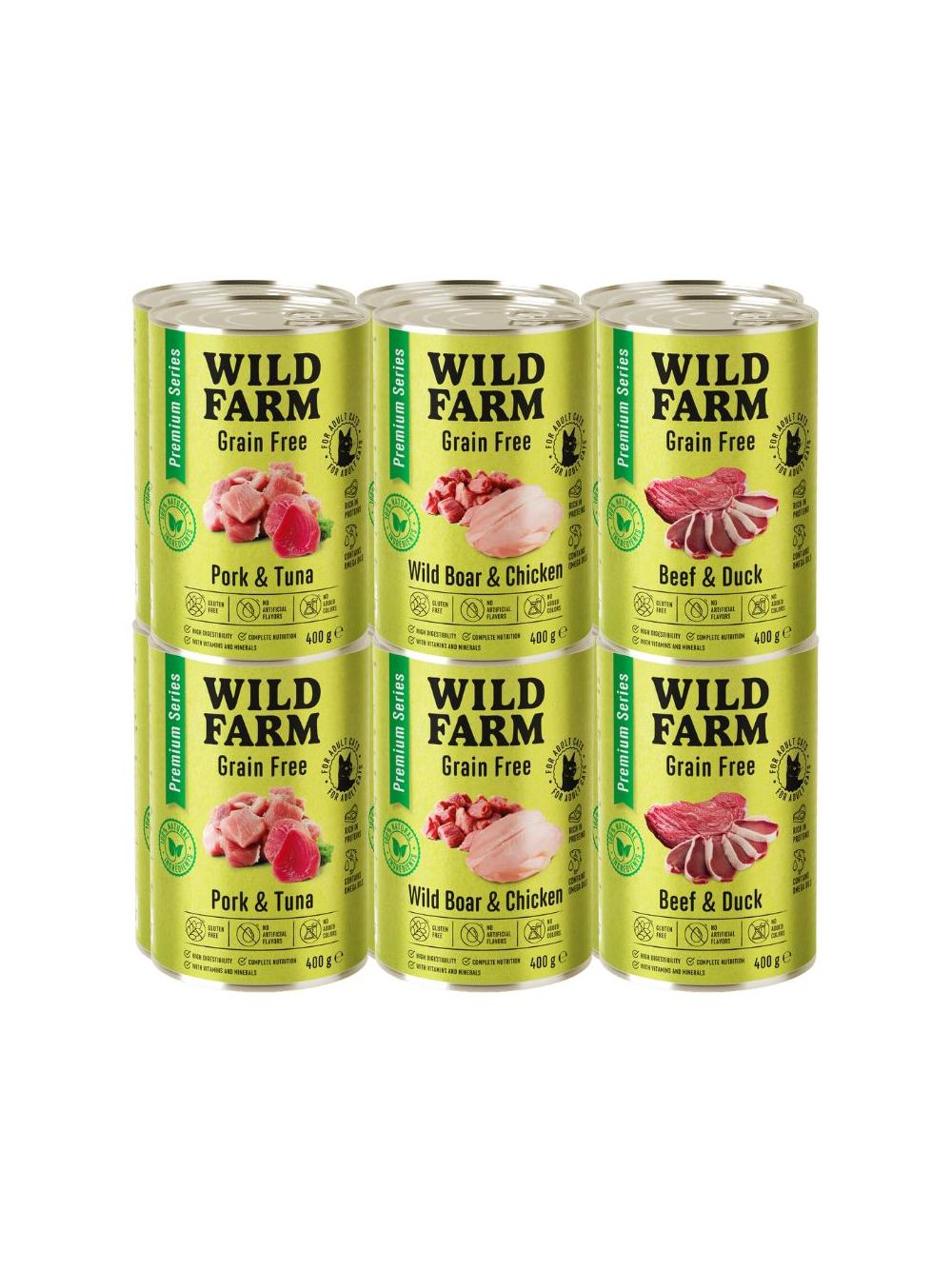WILD FARM Premium Grain Free Mix smaków 12x400g  - bezzbożowa karma dla kota
